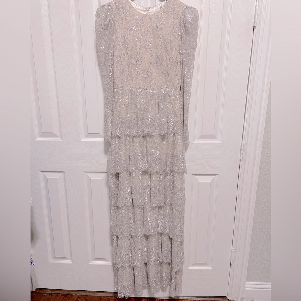 ANTONIO MELANI Silver Lace Tiered Maxi Dress - Picture 8 of 13